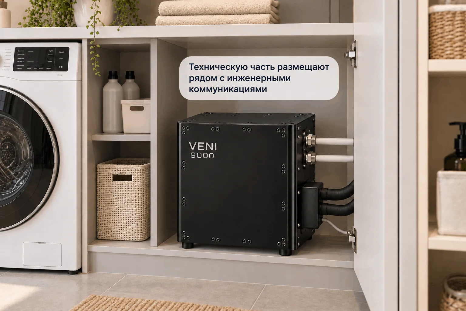 Технический блок VENI с подключениями в доступной хозяйственной зоне